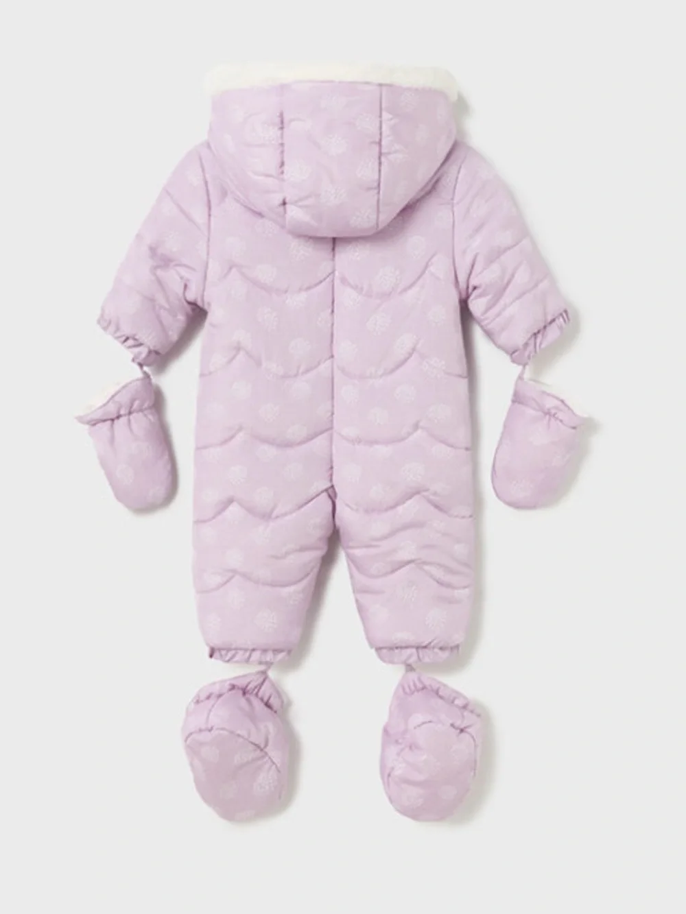 Mayoral Lilac Quilted Hooded Baby One-Piece Snowsuit with Mittens & Booties